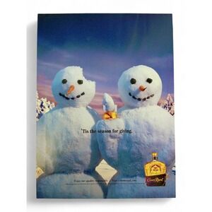2001 Crown Royal Canadian Whisky Snowmen Missing Chunk Funny Vtg Print Ad